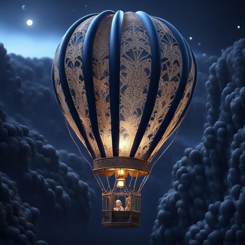 Lace Hot Air Balloon in Surreal Dark Sky