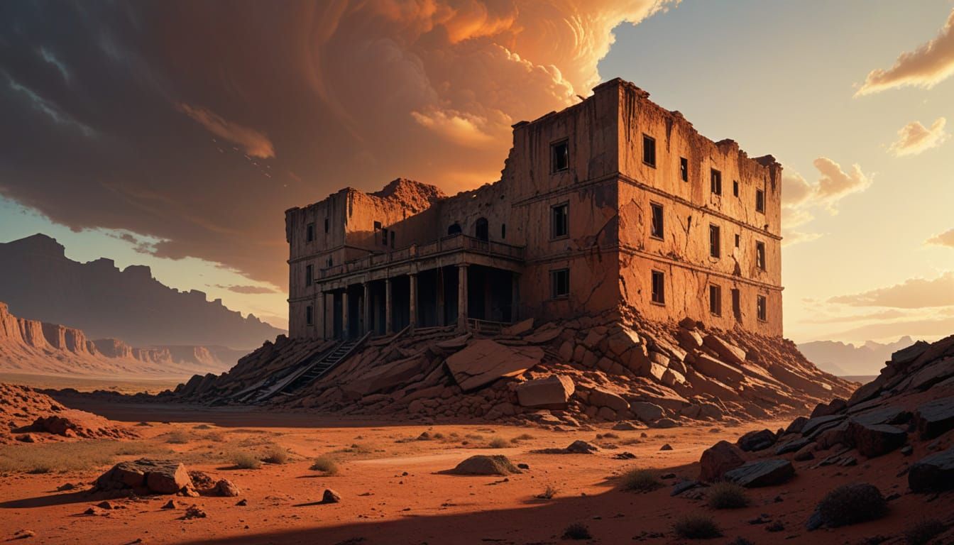 Surreal American Landscape with Ancient Martian Ruins