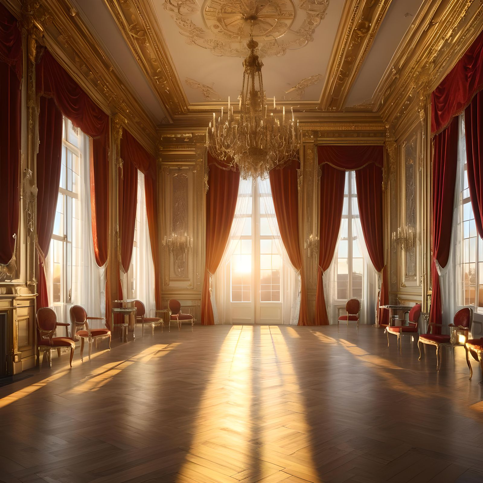 Opulent 19th Century Royal Ballroom at Sunrise