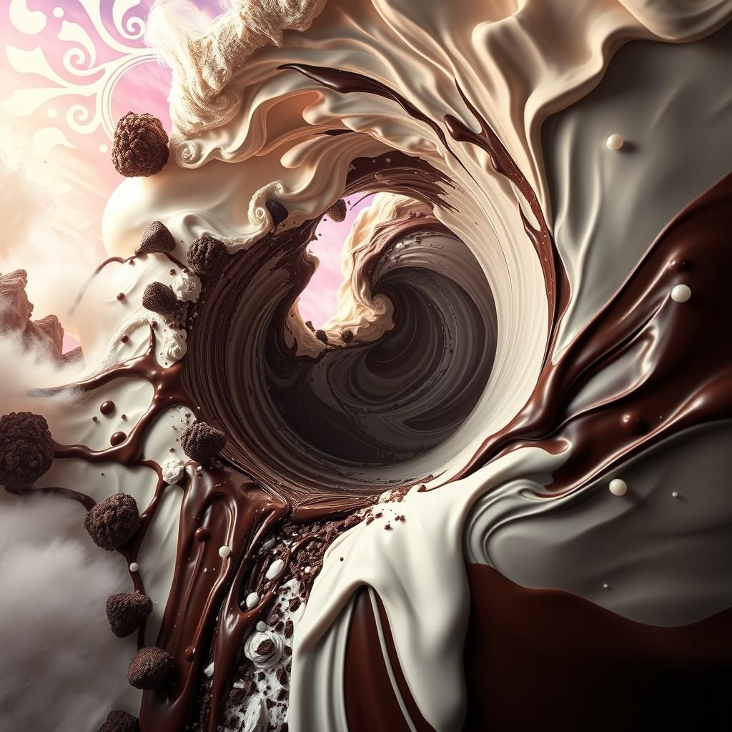 Chocolate and Vanilla Vortex in Dreamlike Landscape
