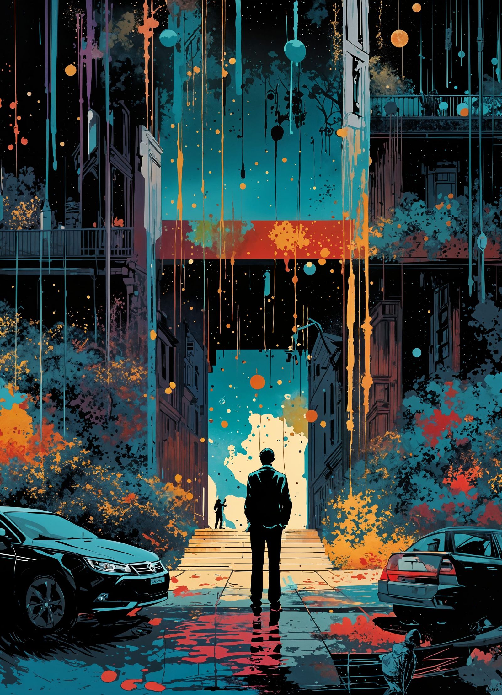 Oblivious Man Buys Purpose in Fluxus Art Style