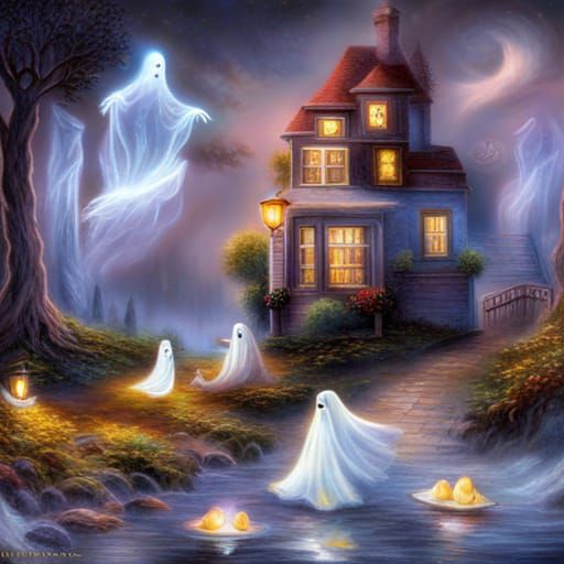 Cute Ghosts Picnic in Ethereal Fantasy Style