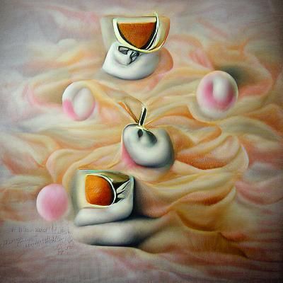 Surrealist Oil Painting of Peaches and Cream