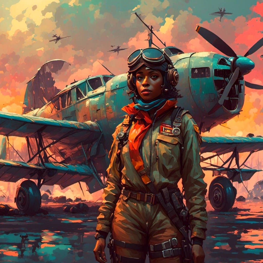 Bessie Coleman: Art Deco Aircraft Pilot Portrait