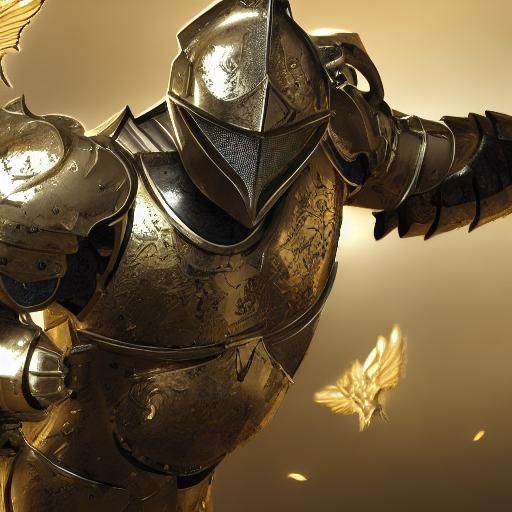 Golden Knight with Black Wings in 3D