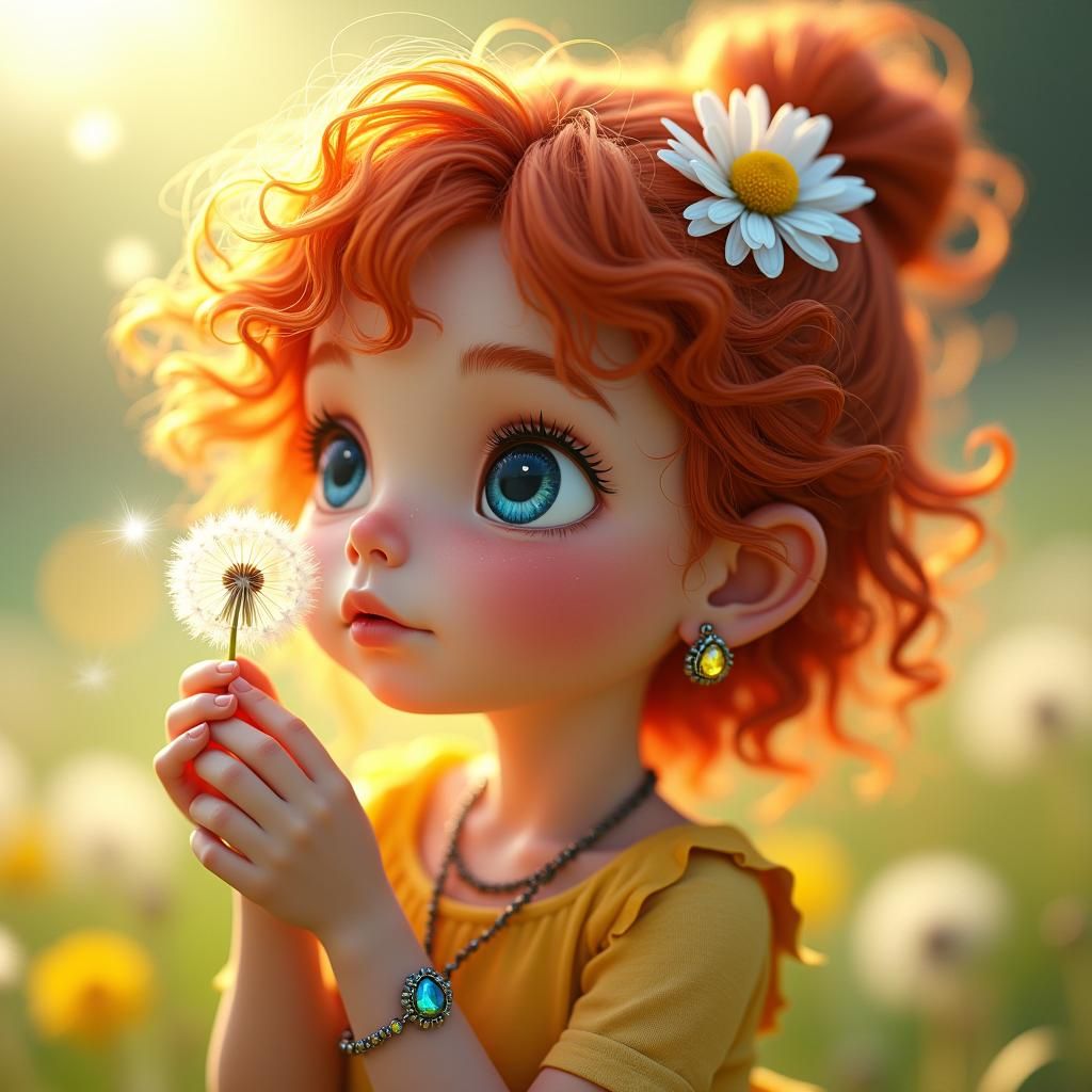 Rosy Girl with Dandelions: Fantasy Concept Art