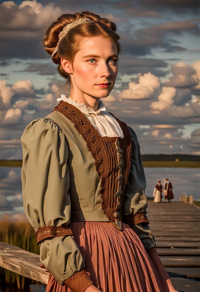 Woman in 19th Century Dress at Fort Morgan