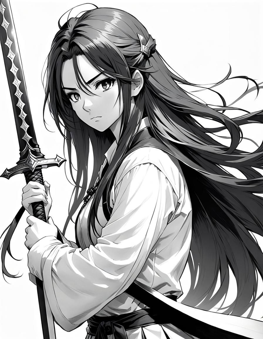 Beautiful Girl with Sword in Manga Style
