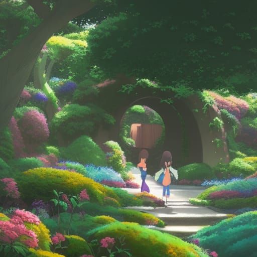 Enchanted Flower Garden in Anime Style