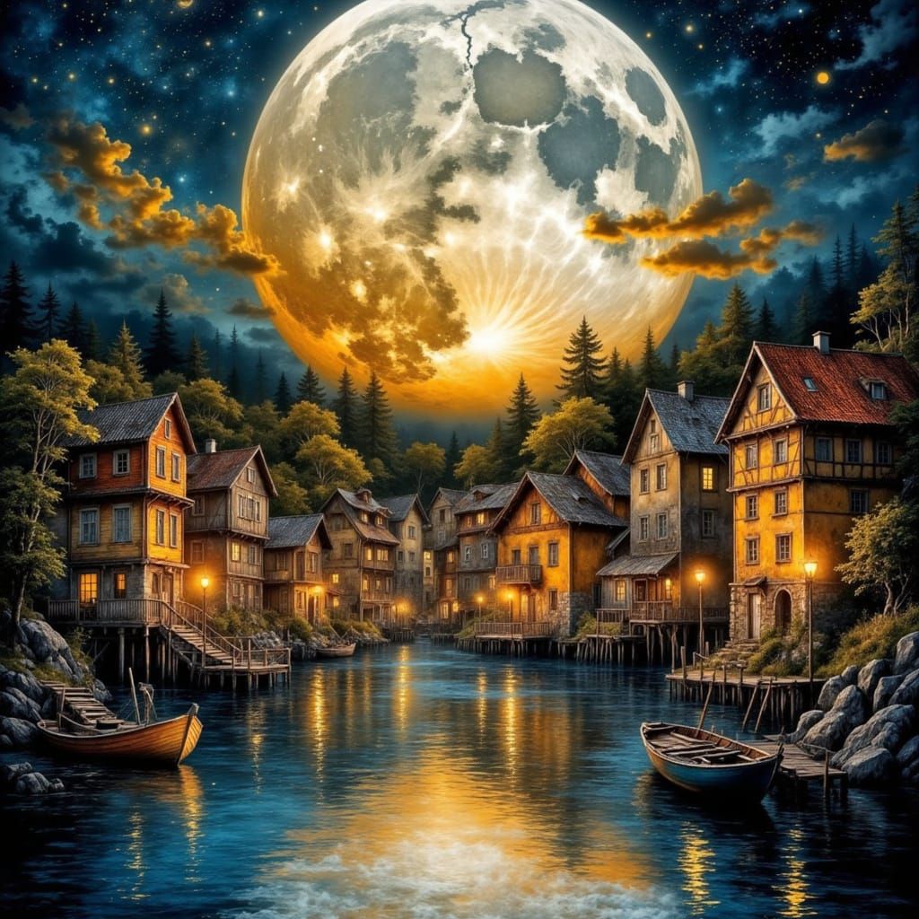 Silver Moonlit Village