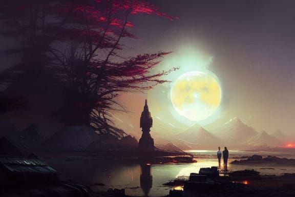 Gothic Moonscape in Cel-Shaded Style