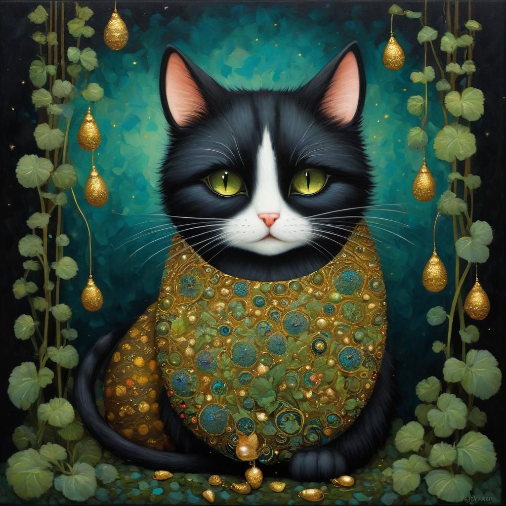 Cat with Catnip Mouse in Klimt Style