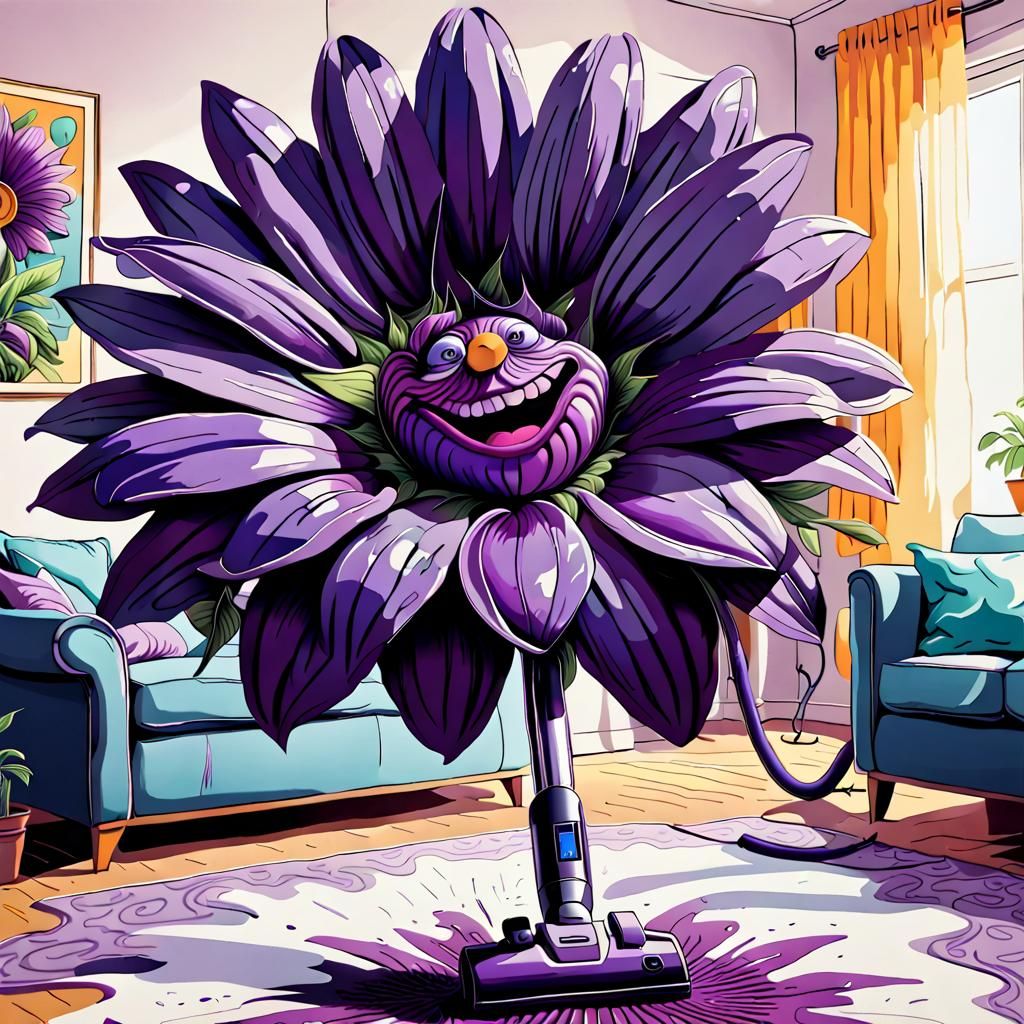 Purple Flower Vacuums in Surreal Living Room