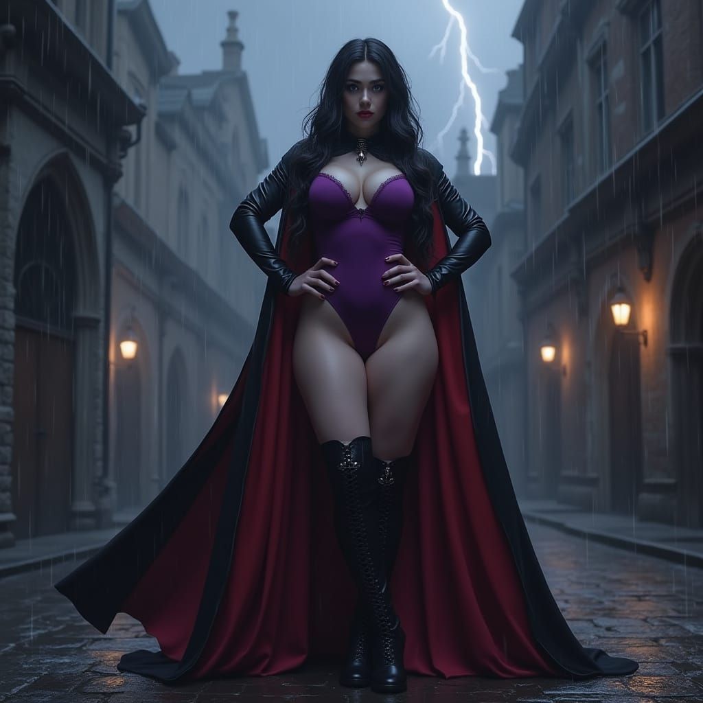 Dark Vampire Maiden Dominates Medieval Town Square