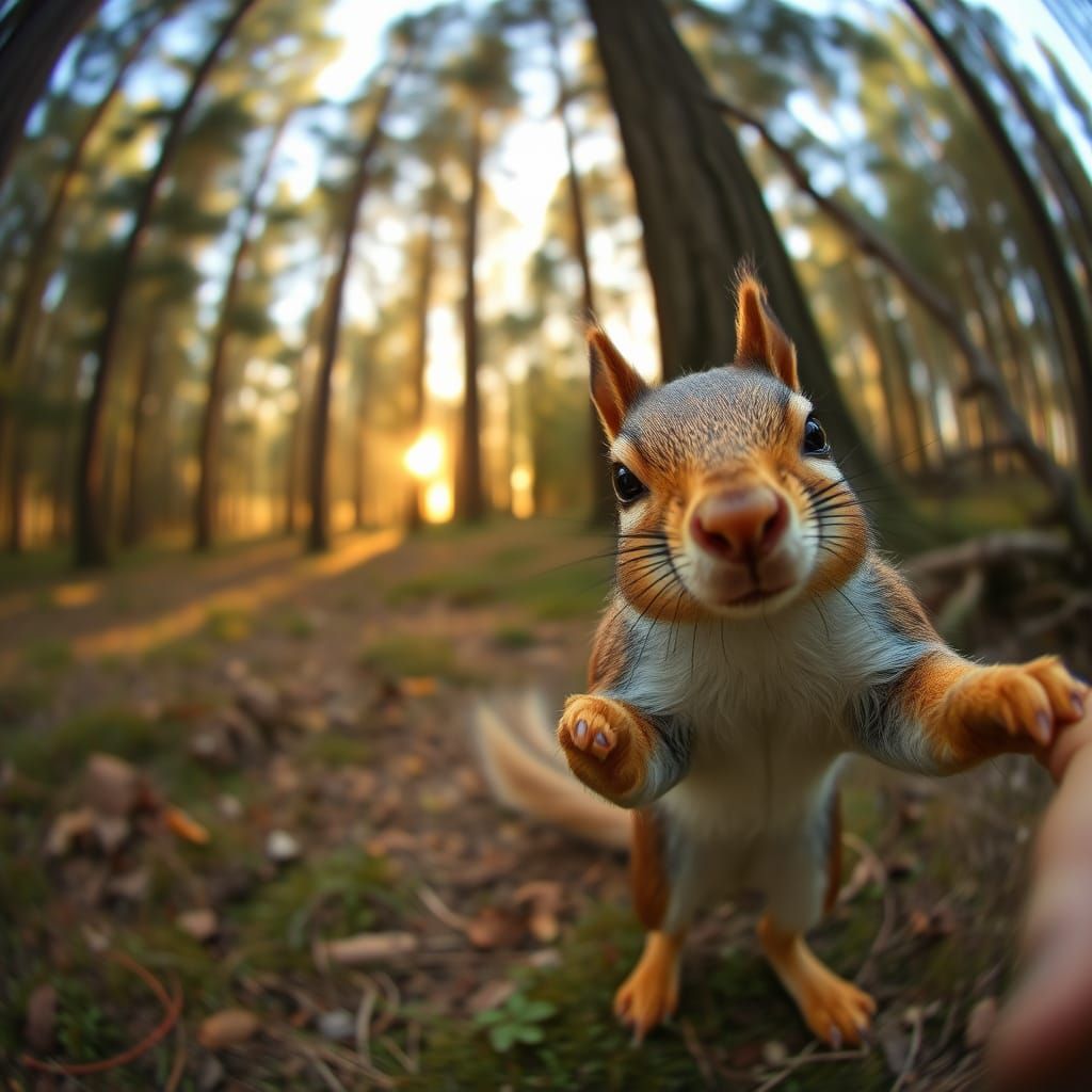 Photobombing Squirrel in Golden Hour Sunlight