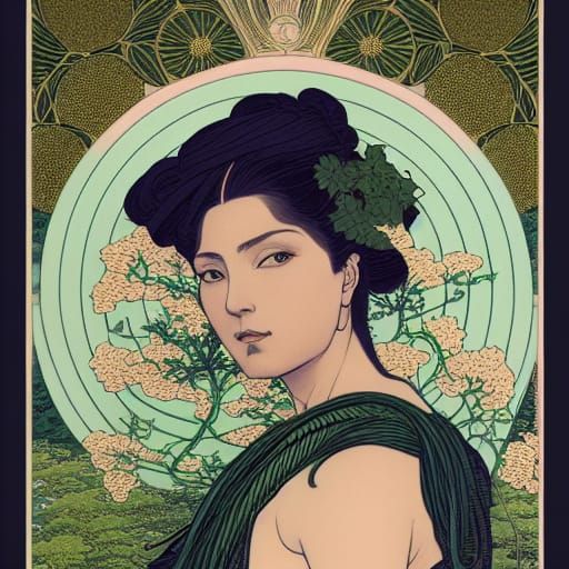 Antheia, Goddess of Gardens, in Art Nouveau Style