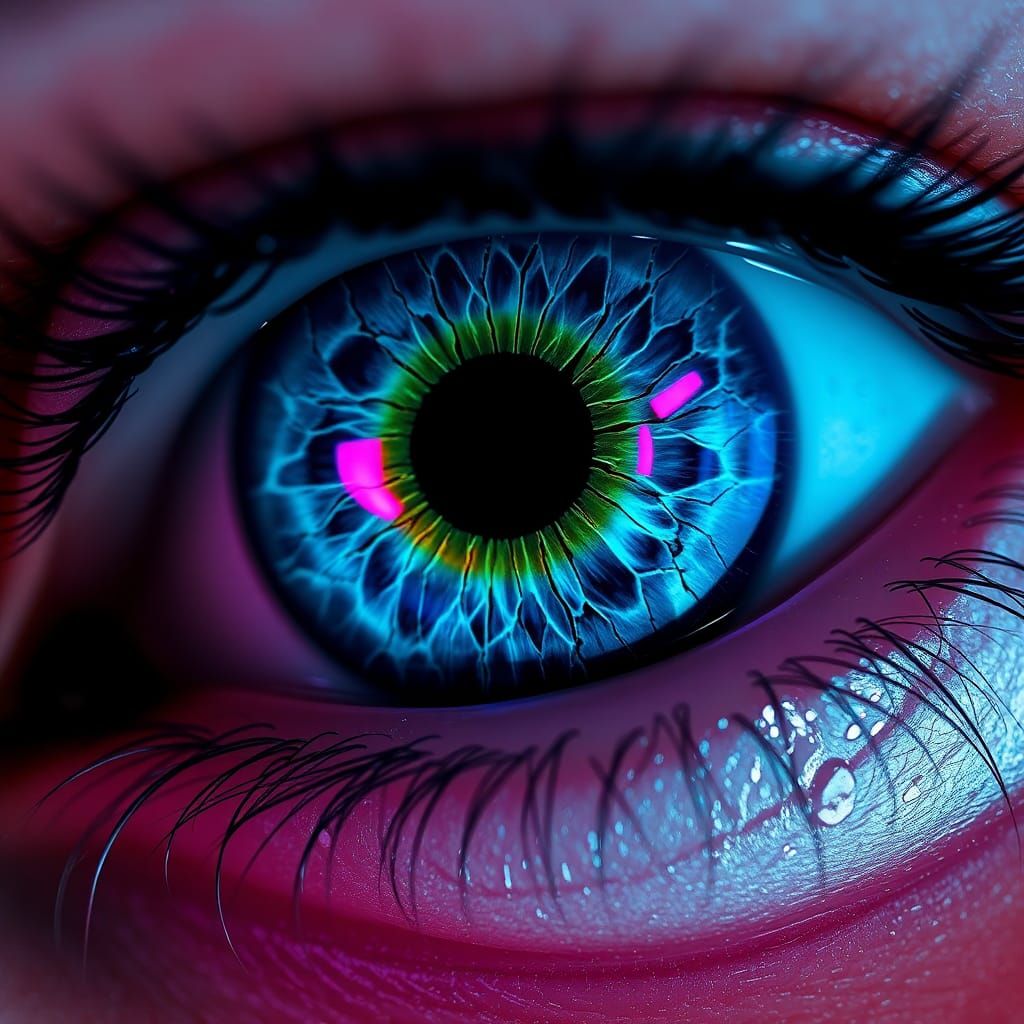 Electric Blue and Green Eye in Cyberpunk Style