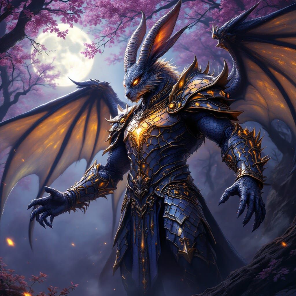 Majestic Rabbit Man with Dragon Scales and Horns