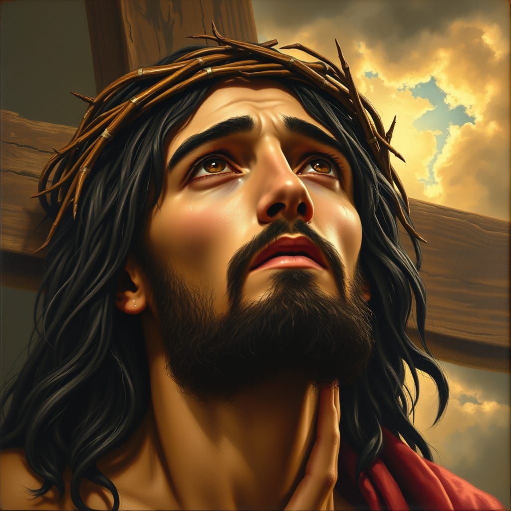 Jesus in Turbulent Skies with Raven-Black Hair