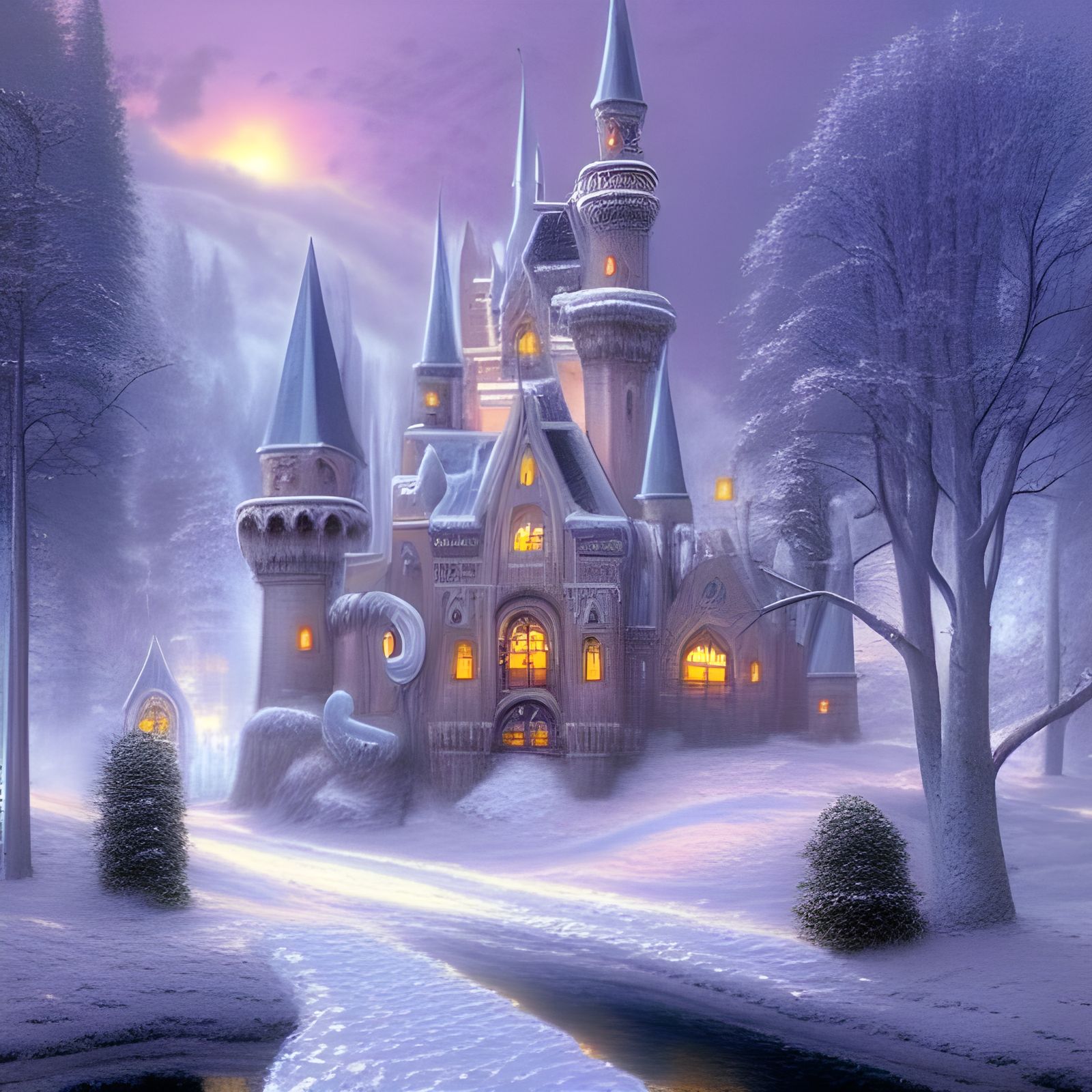 Ethereal Winter Wonderland Castle in Fantasy Style
