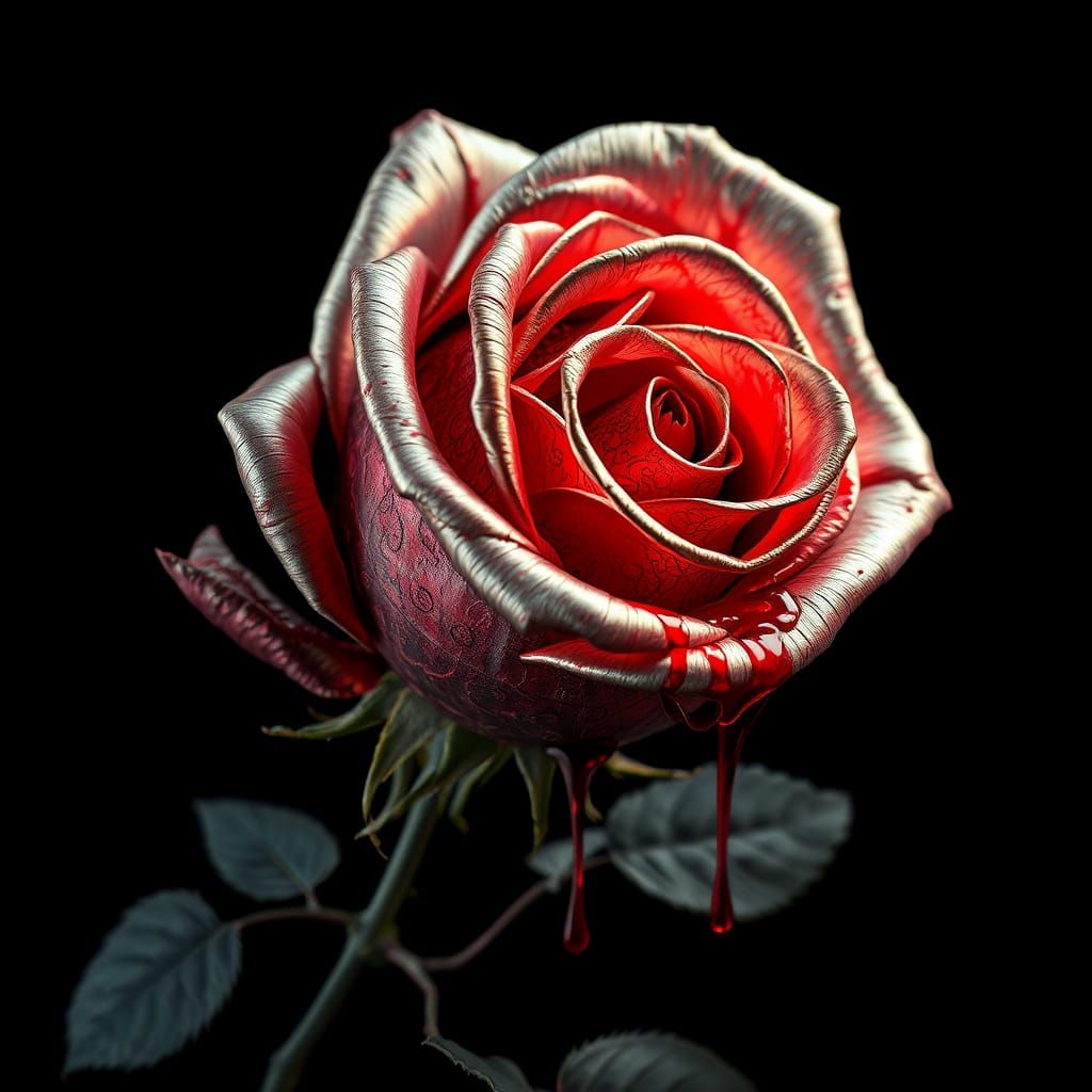 Iridescent Blood Rose with Filigree Leaves