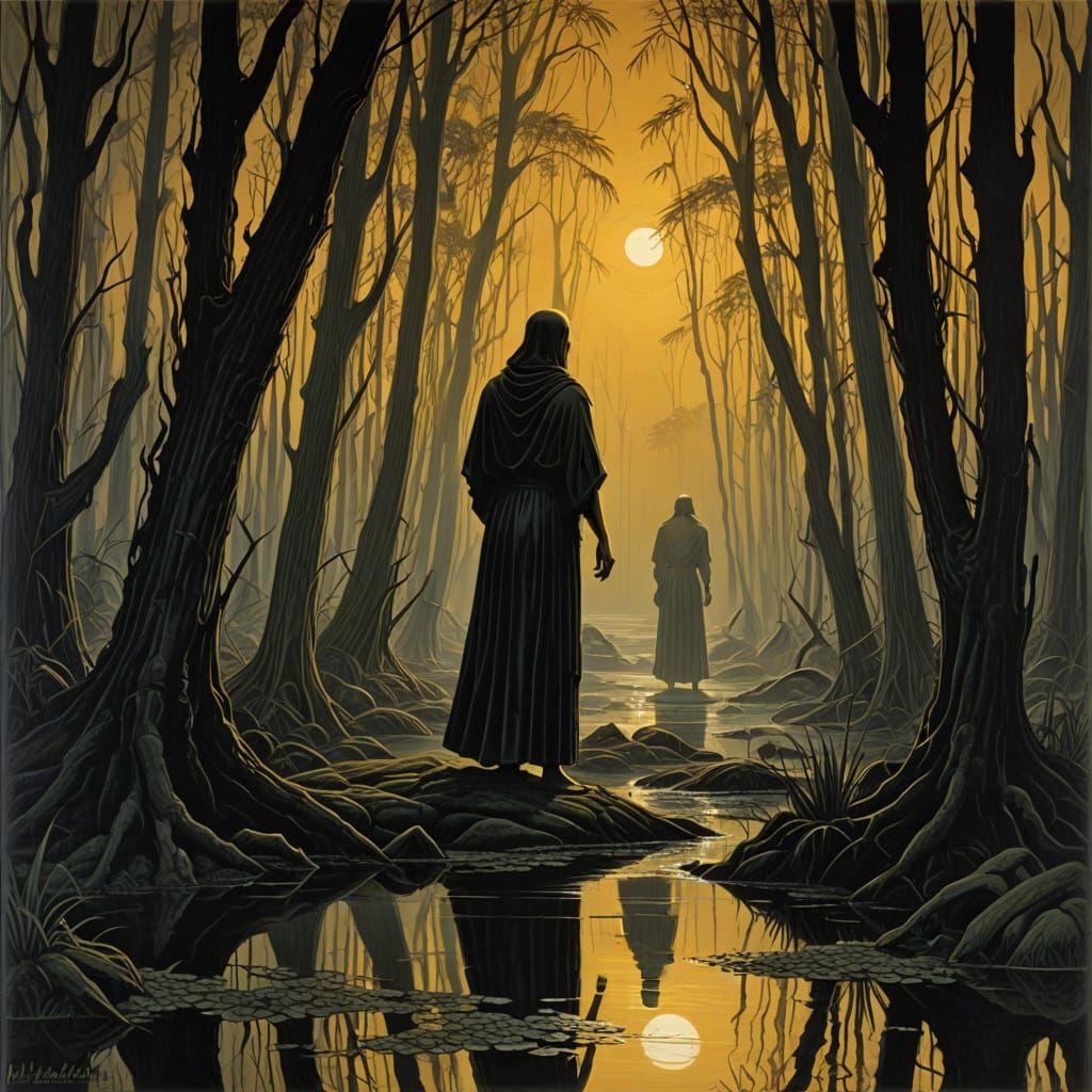 Eerie Swamp Landscape in Expressionist Style