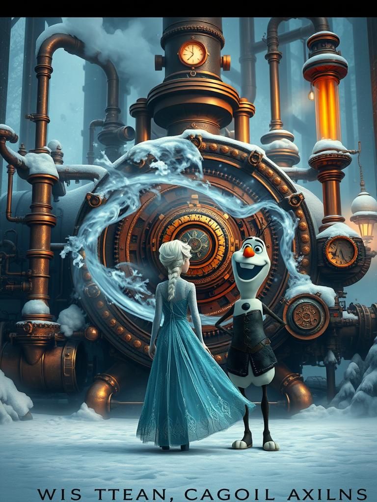 Elsa and Olaf in Steampunk Wonderland