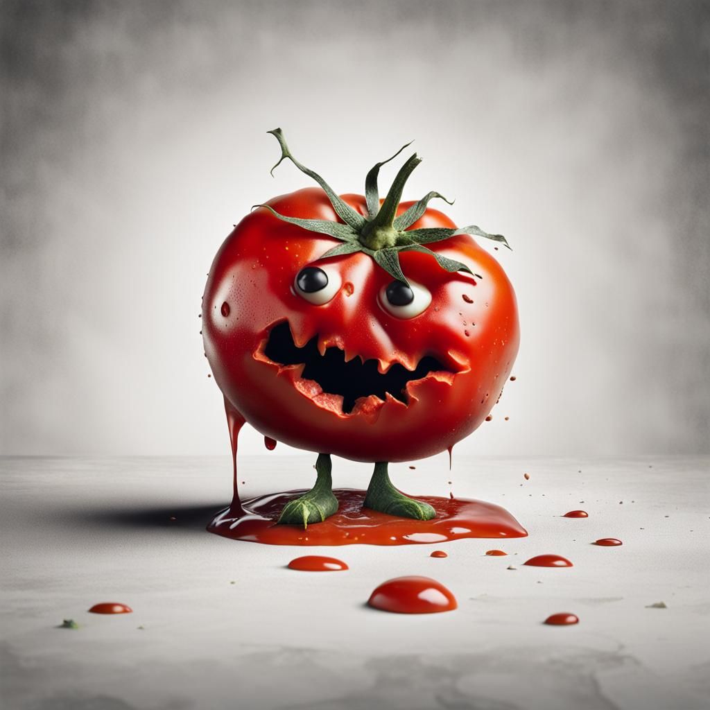 Sad Smashed Tomato in Hyperrealistic Detail