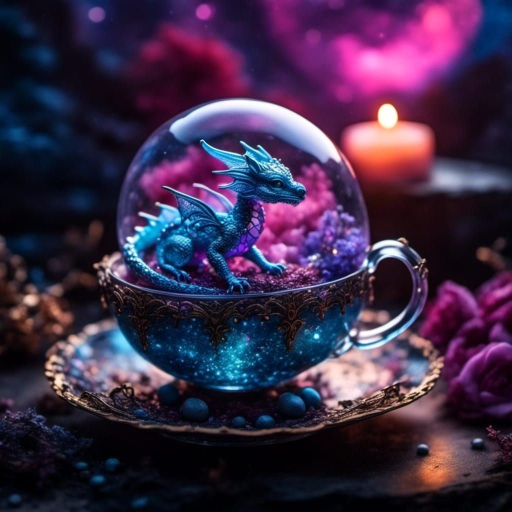 Baby Dragon in Teacup Glass Globe