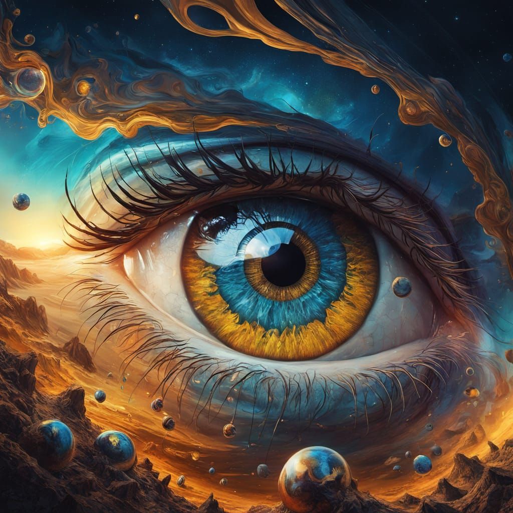 Eye Containing Milky Way Galaxy in Vibrant Iridescent Colors