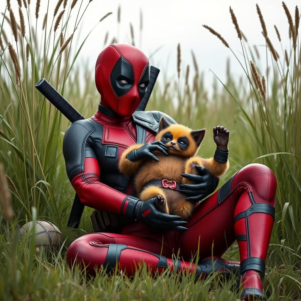 Deadpool's Fierce Mother Figure Cuddles Furry Baby in Green...