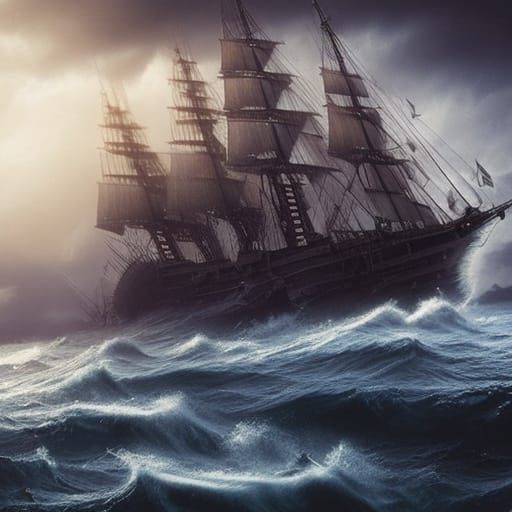 Ship in Rough Ocean: Epic Cinematic Digital Painting