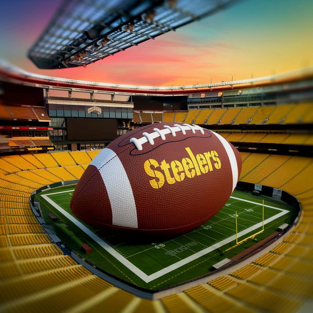 A giant 3D football with the word STEELERS imprinted on its ...
