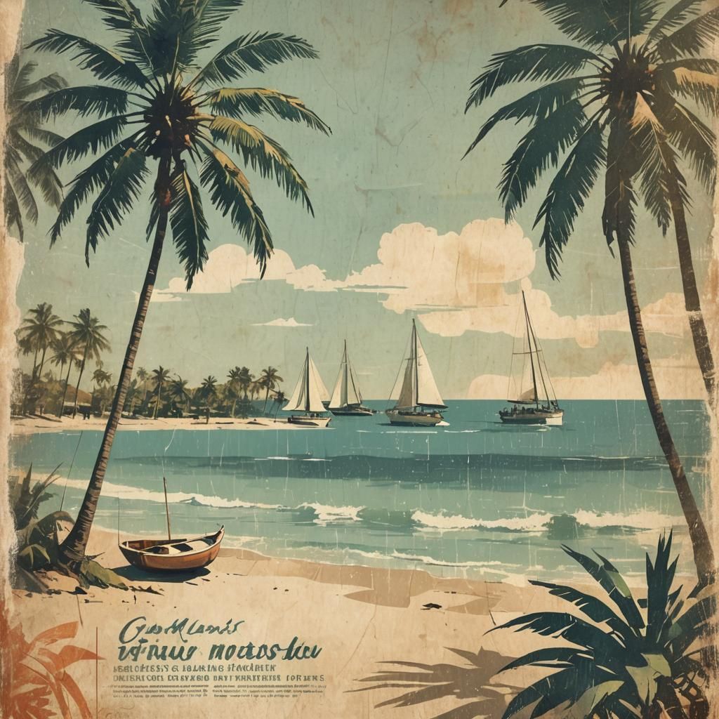 Vintage Travel Poster of a Tropical Beach