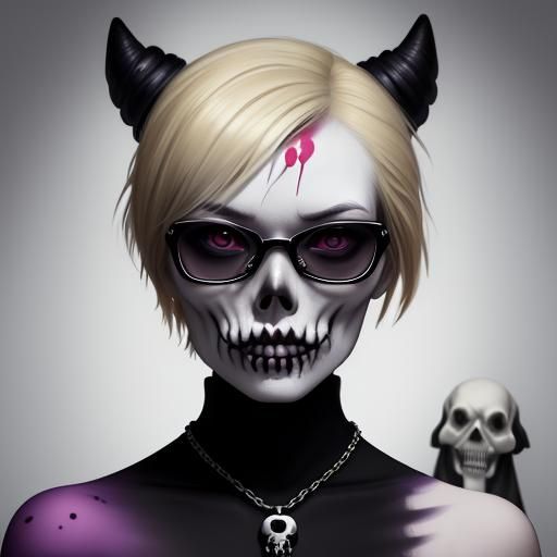 Sinister Lady with Skull Face Paint and Dog in Graffiti Art