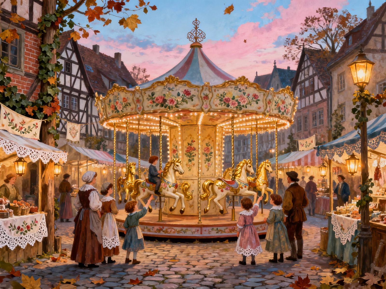 Medieval German Fair With Old-Fashioned Carousel