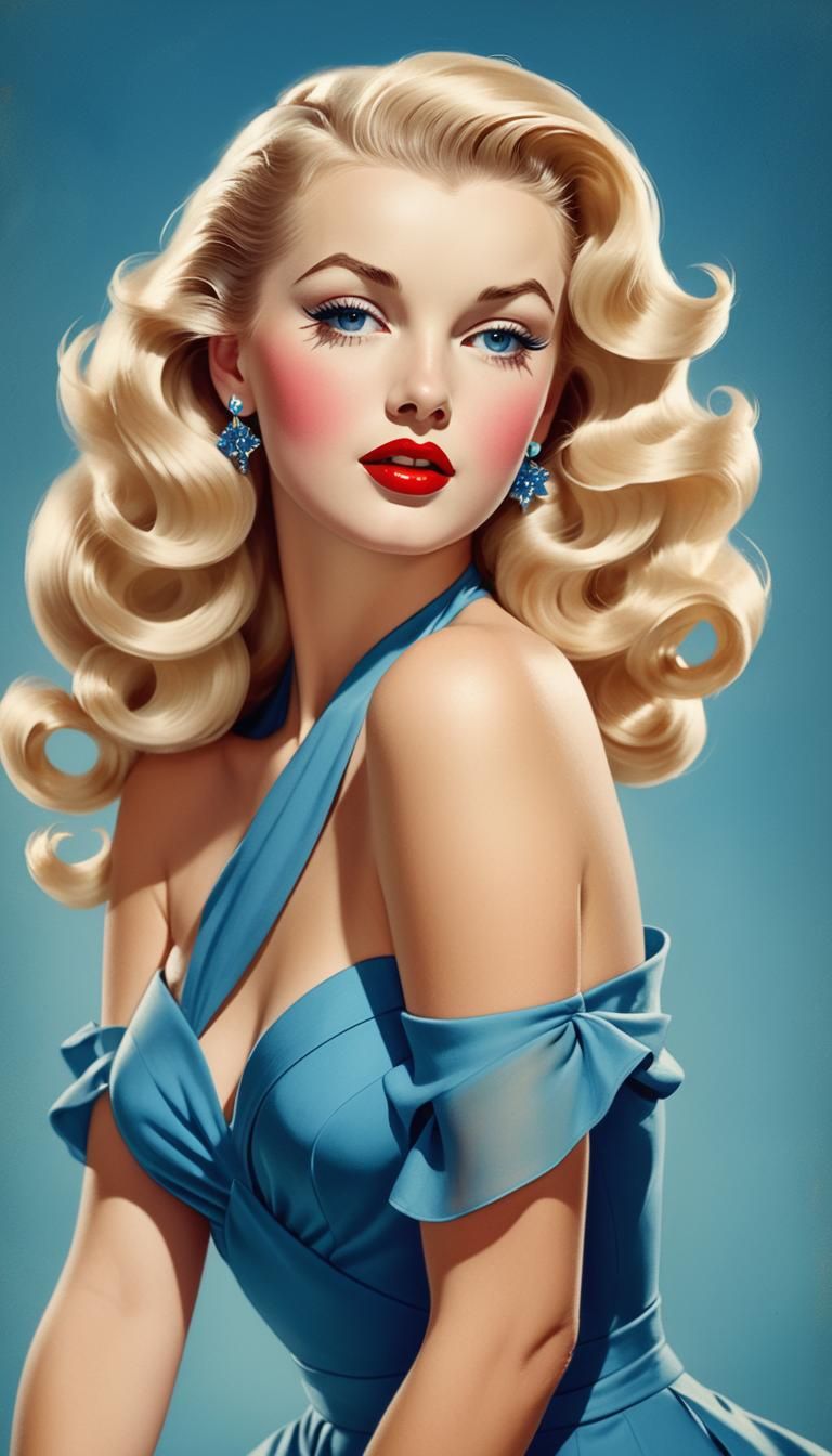 Glamorous Blonde Bombshell in Retro Pin-Up Style