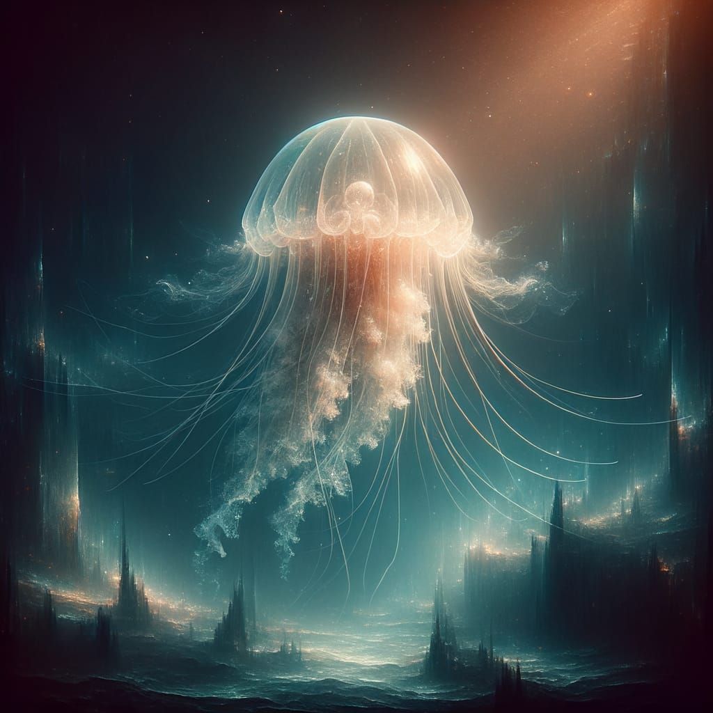 Gothic Ocean: Luminous Jellyfish in the Abyss