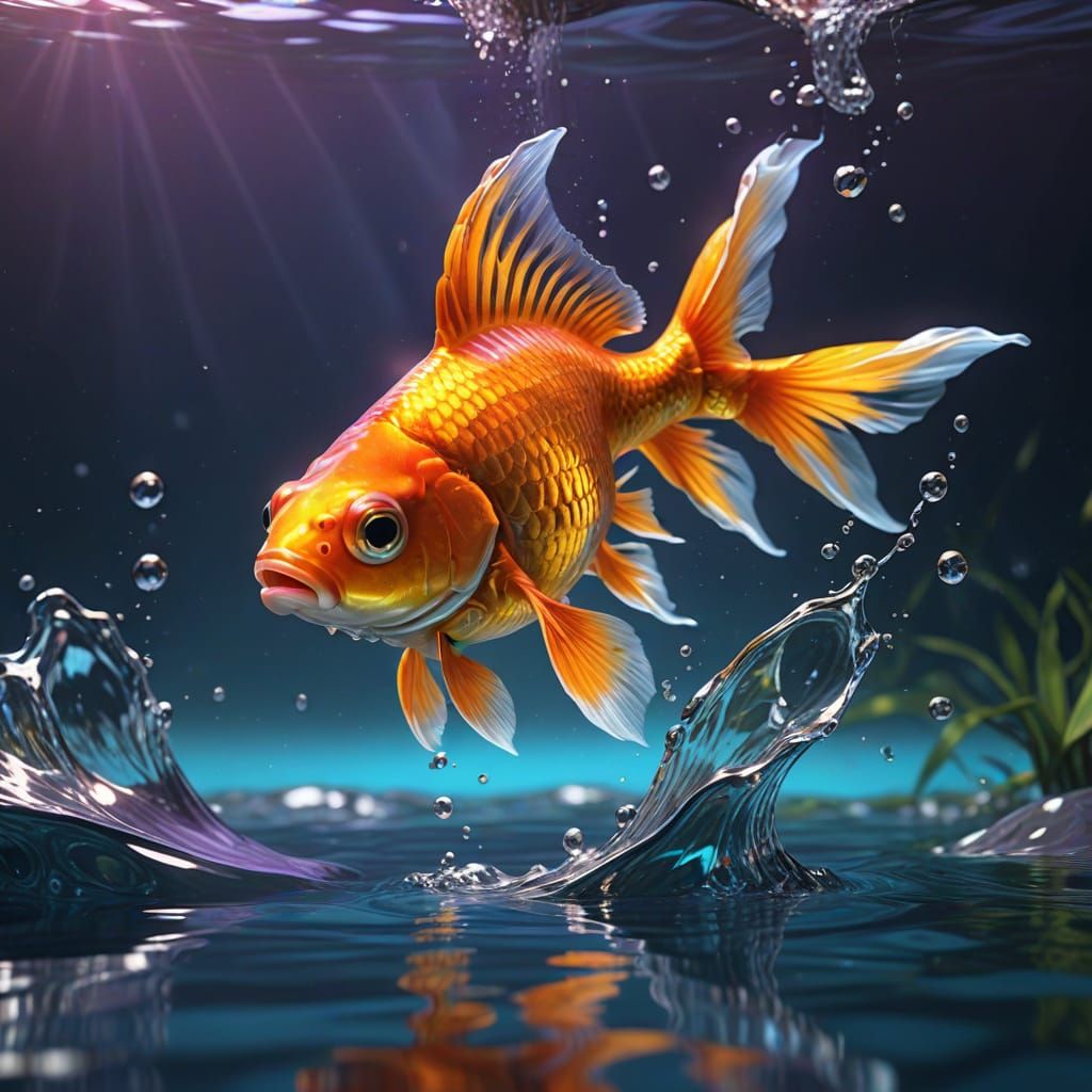 Vibrant Goldfish Guitarist in an Underwater Golden Hour Scen...