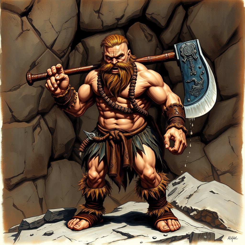 Mighty Barbarian Warrior in Frazetta-Inspired Fantasy Art