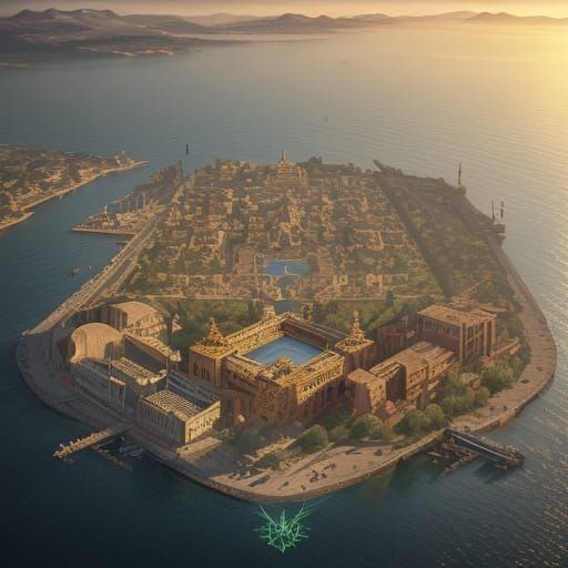 Ancient Portus Pisanus in Cubist Splendor at Dusk