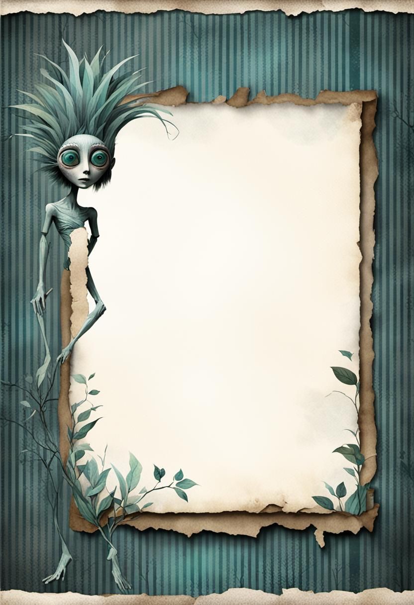 Surreal Figure Collaged on Scrapbooking Paper