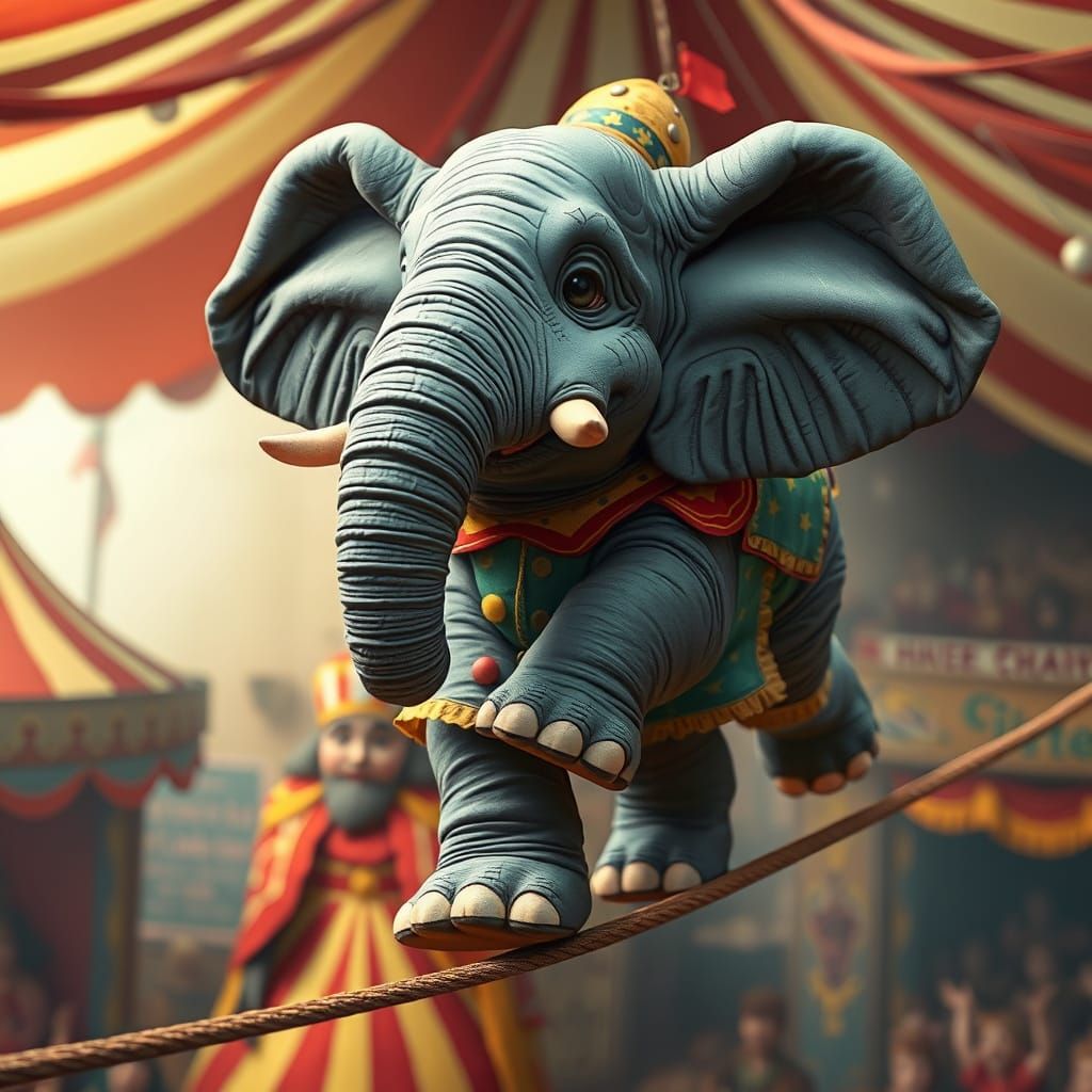 Circus Elephant Balances on Tightrope