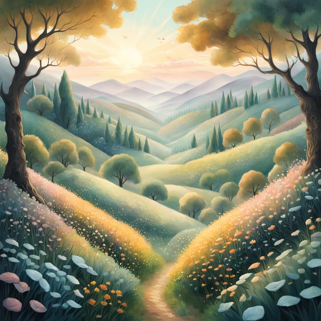 Whimsical Sunrise in Vibrant Watercolor Style