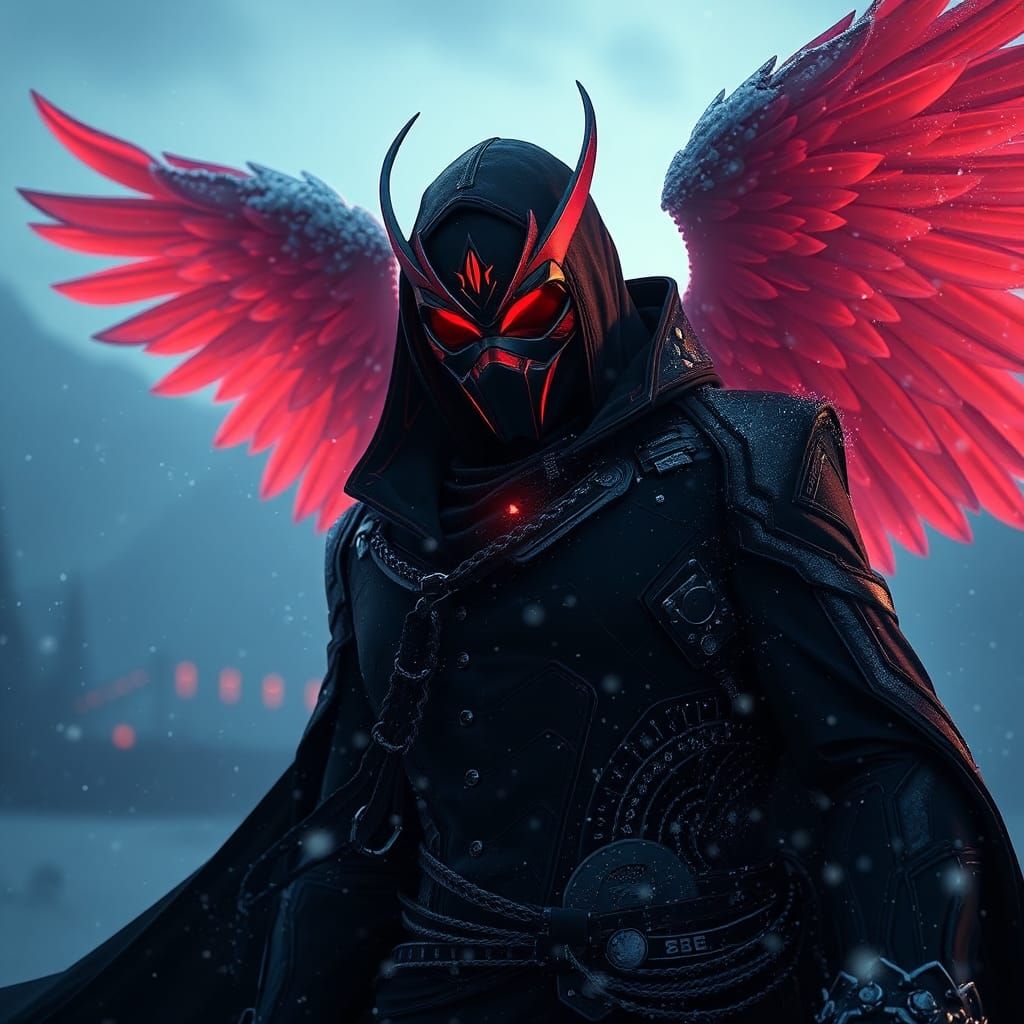 Angel Mask Figure in Snow, Detailed Matte Painting