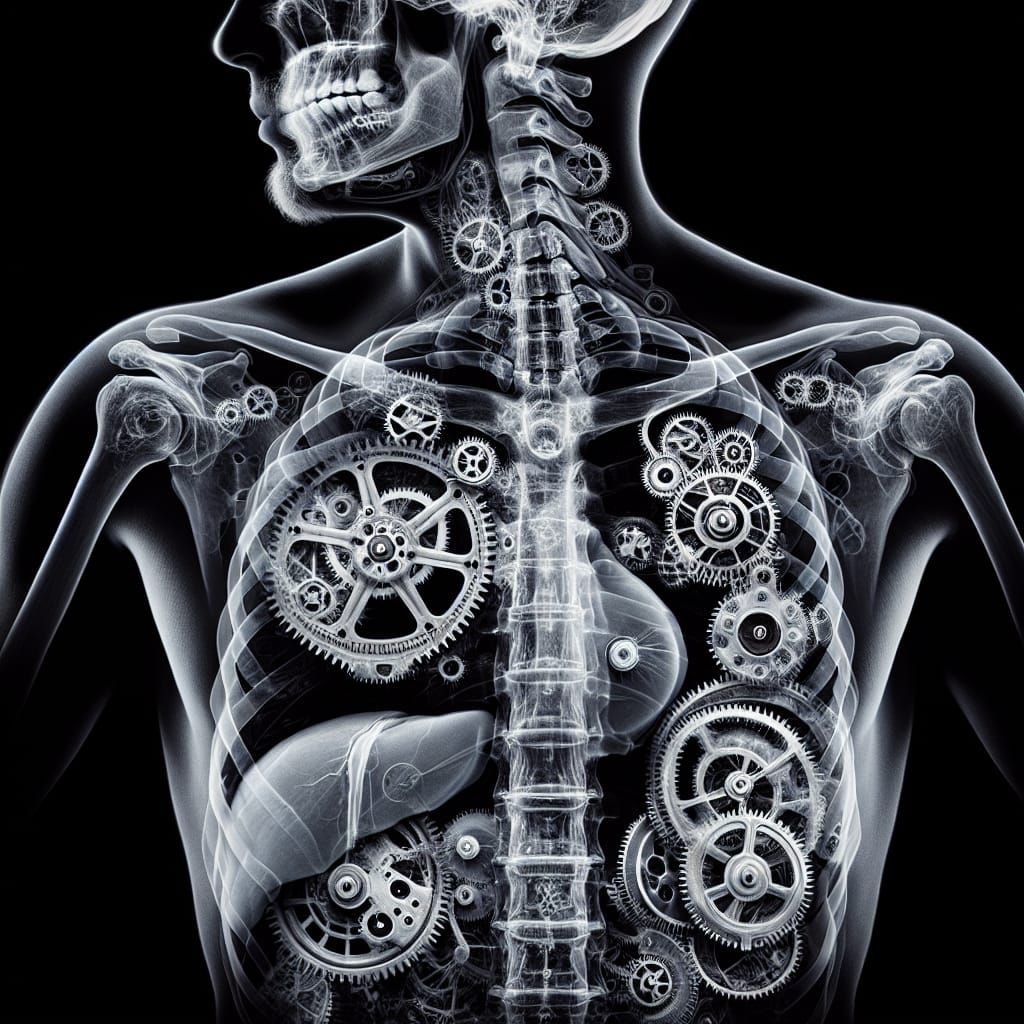 Radiographic Image: Man with Clockwork Internal Organs