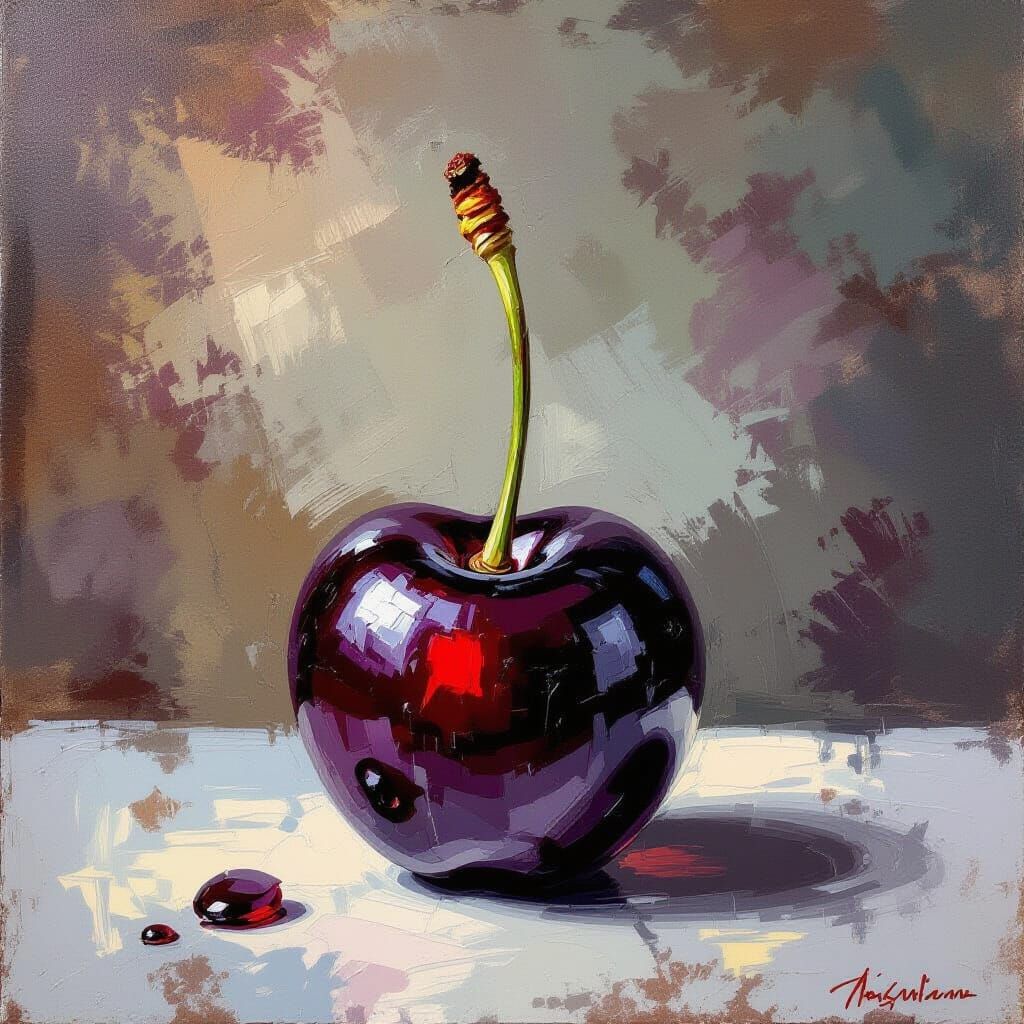 Dark Cherry in Disguise as Gouache Painting