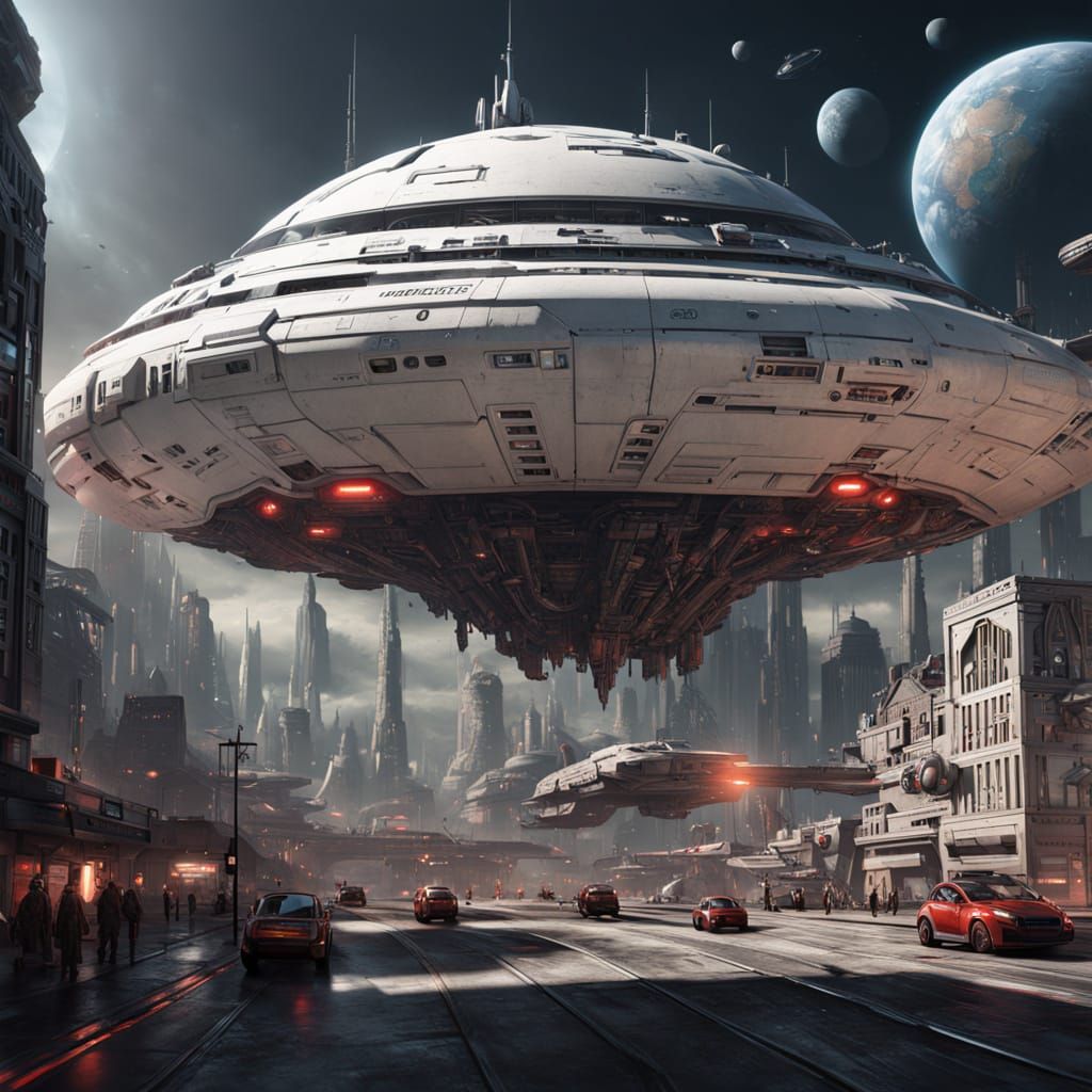 Cyberpunk Cityscape with Spaceship in 8K