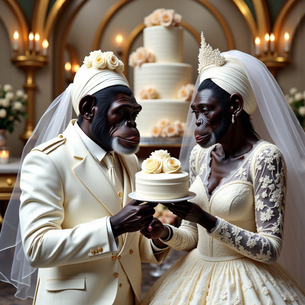 Chimpanzee Wedding in Elegant White Attire