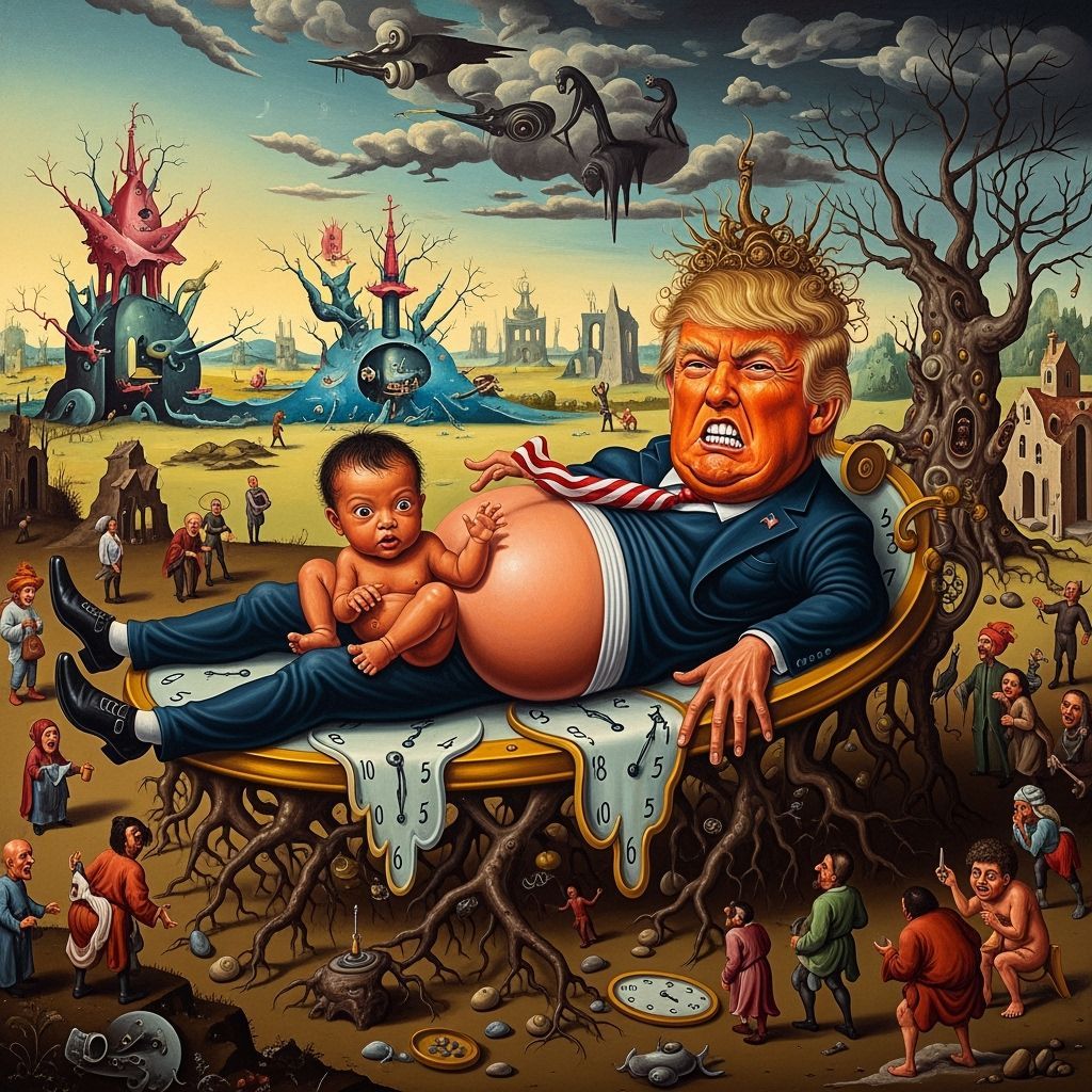 Surreal Oil Painting of Unsettling Birth Scene